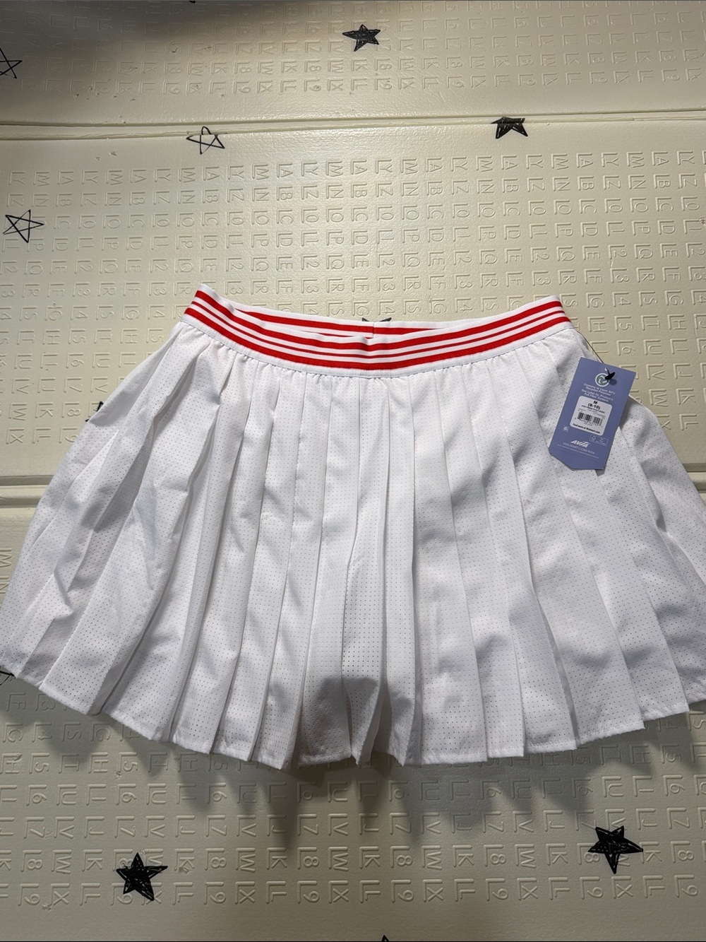 Avia White Pleated Skater Skirt with Red-Striped Waistband
